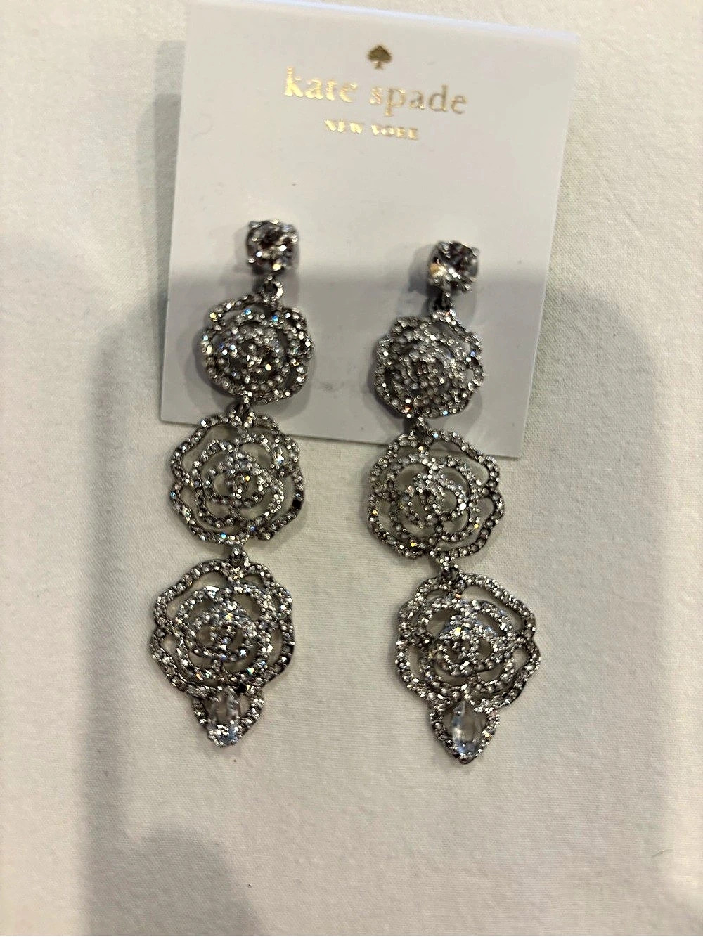 kate spade Crystal Cluster Drop Earrings Silver NWT